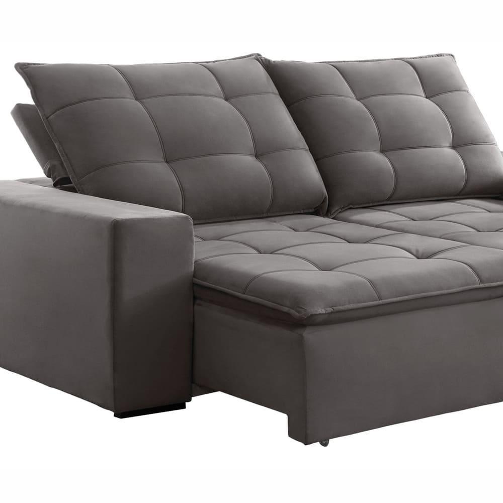 Sofá Retrátil E Reclinável Paris Veludo Cinza 230cm