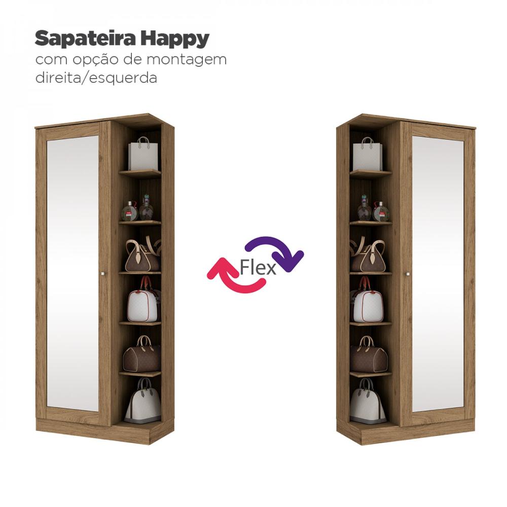 Sapateira com Espelho 1 Porta Happy Espresso Móveis Rústico Sapateira 1 Porta com Espelho Happy Espresso Móveis Rústico