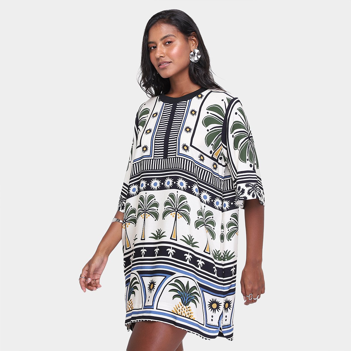 Miniatura Vestido Farm T-Shirt Jardim Tropical Feminino Bege - G