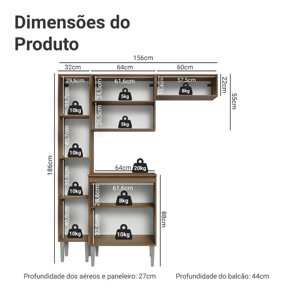 Armário De Cozinha Compacta 156 Cm Rustic-cinza Emilly Madesa 01