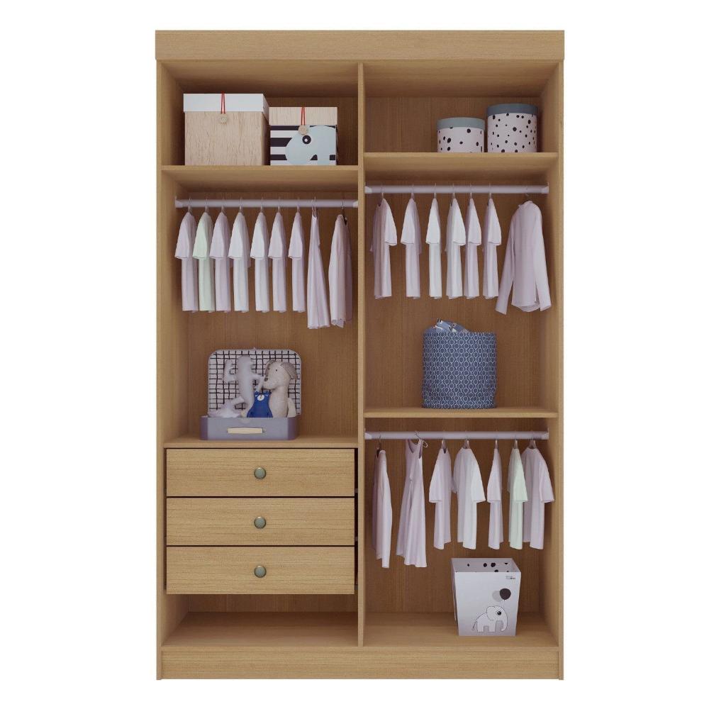 Quarto Infantil Completo com Guarda-Roupa Cama 100% MDF e Cômoda Angel Cinamomo / Off White