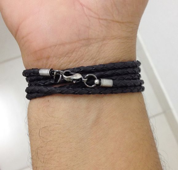 Miniatura Pulseira masculina feminina couro e símbolo infinito