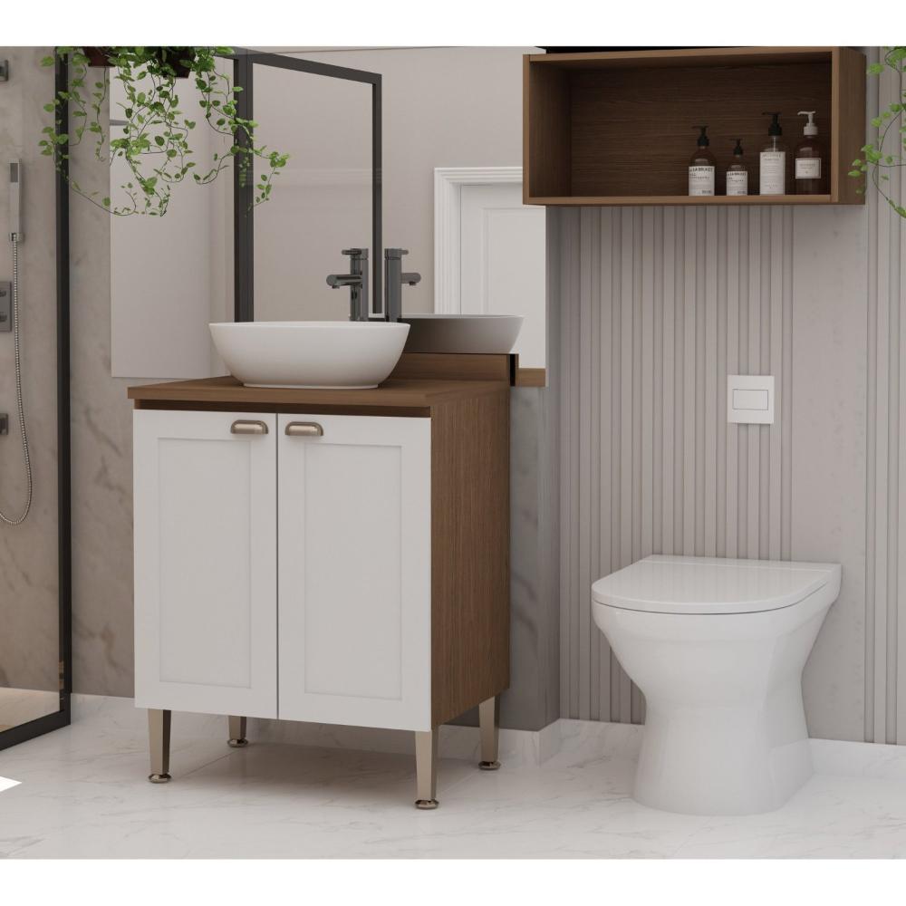 Miniatura Gabinete para Banheiro 2 Portas sem Cuba com 1 Nicho Acquaflex Ébano/Branco