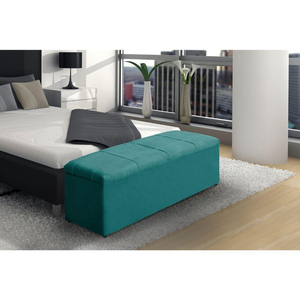 Calçadeira Baú Recamier Casal 138 Cm Raissa Suede Azul