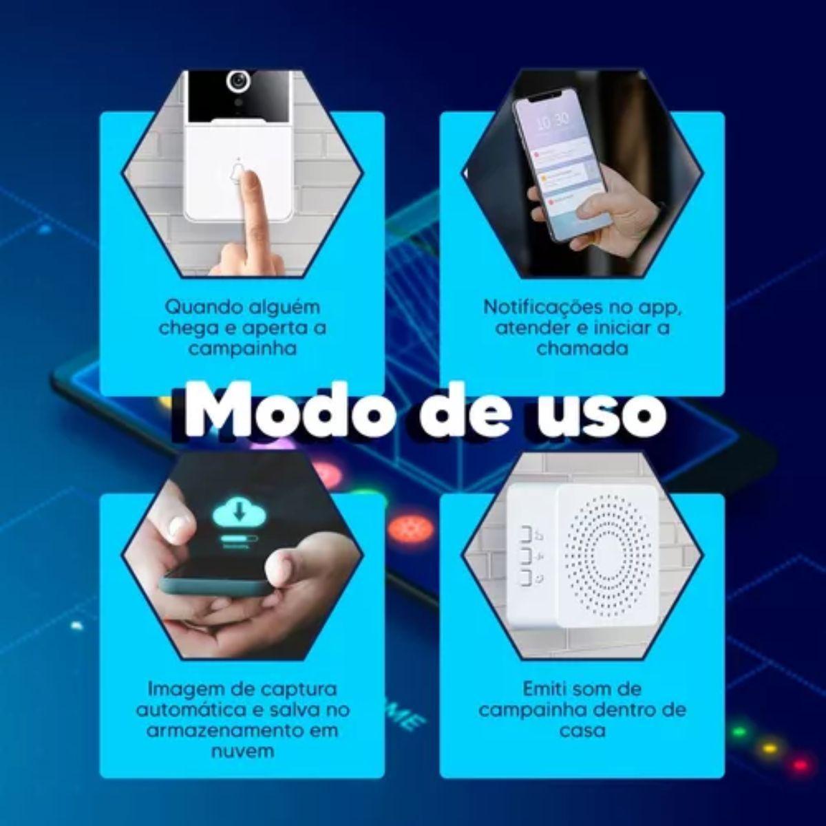Miniatura Campainha Inteligente Interfone Câmera Áudio Wi-Fi Protetora