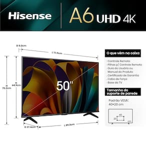 Miniatura Smart TV 50” Hisense 50A6N DLED 4K UHD HDR10+ Dolby Vision Controle por Voz Alexa AirPlay