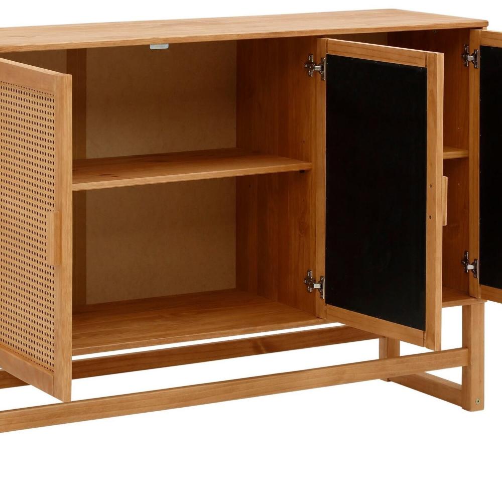 Miniatura Aparador Buffet de Madeira com 3 Portas com Palhinha / Coleção Acapulco Cera natural