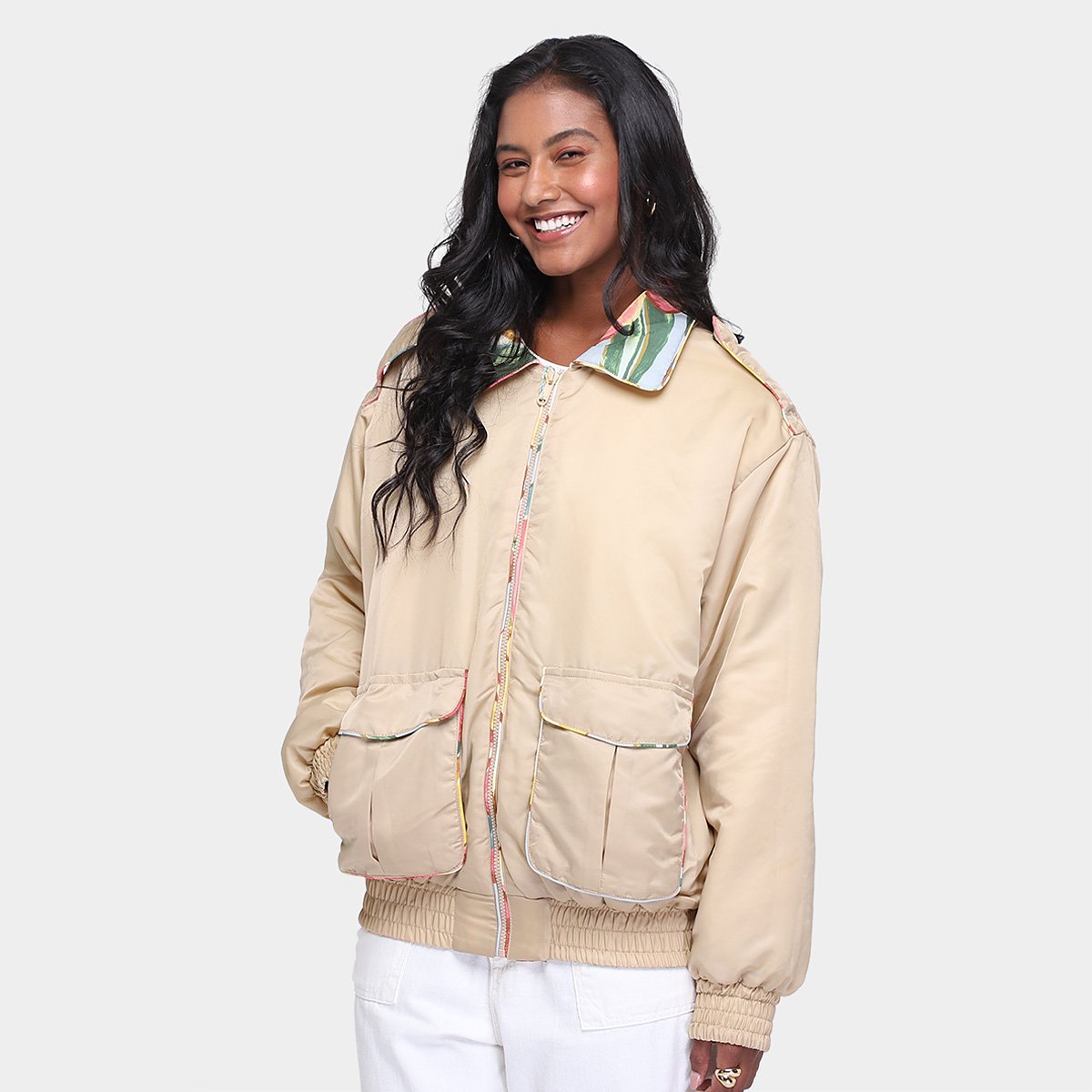 Miniatura Jaqueta Puffer Farm Double Feminina Azul+Bege - GG