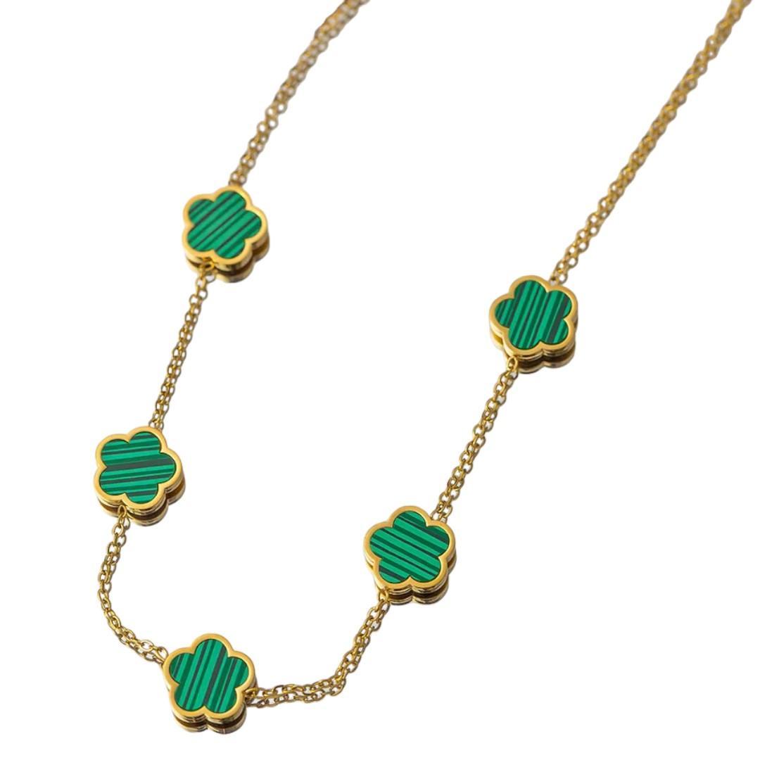 Miniatura Cordão Trevo Verde Flor - Banhado A Ouro 18K