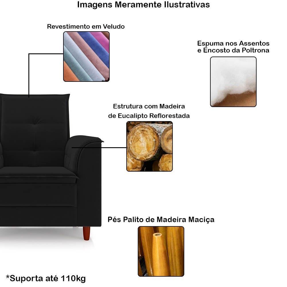 Miniatura Poltrona Para Sala Confortável Decorativa Laura Veludo Preto