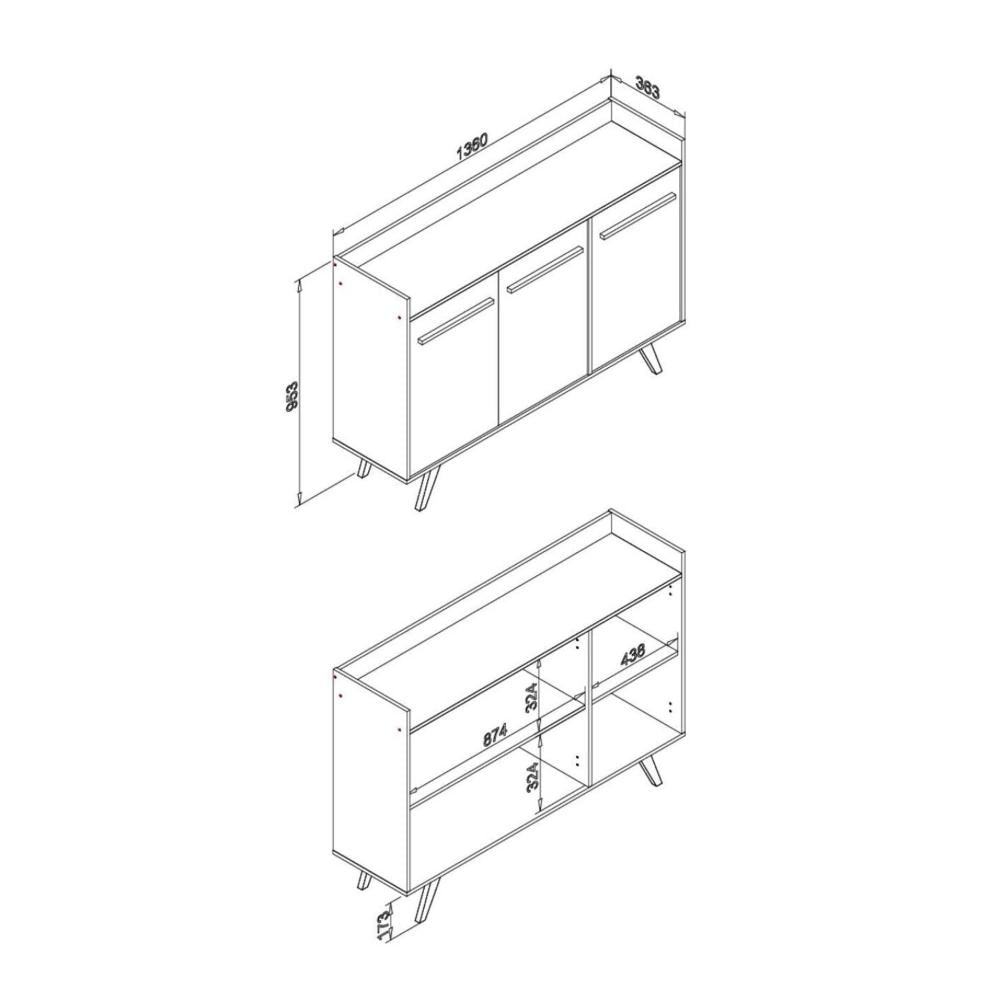 Miniatura Buffet Aparador 3 Portas RT 3134 Movelbento Rústico/ preto