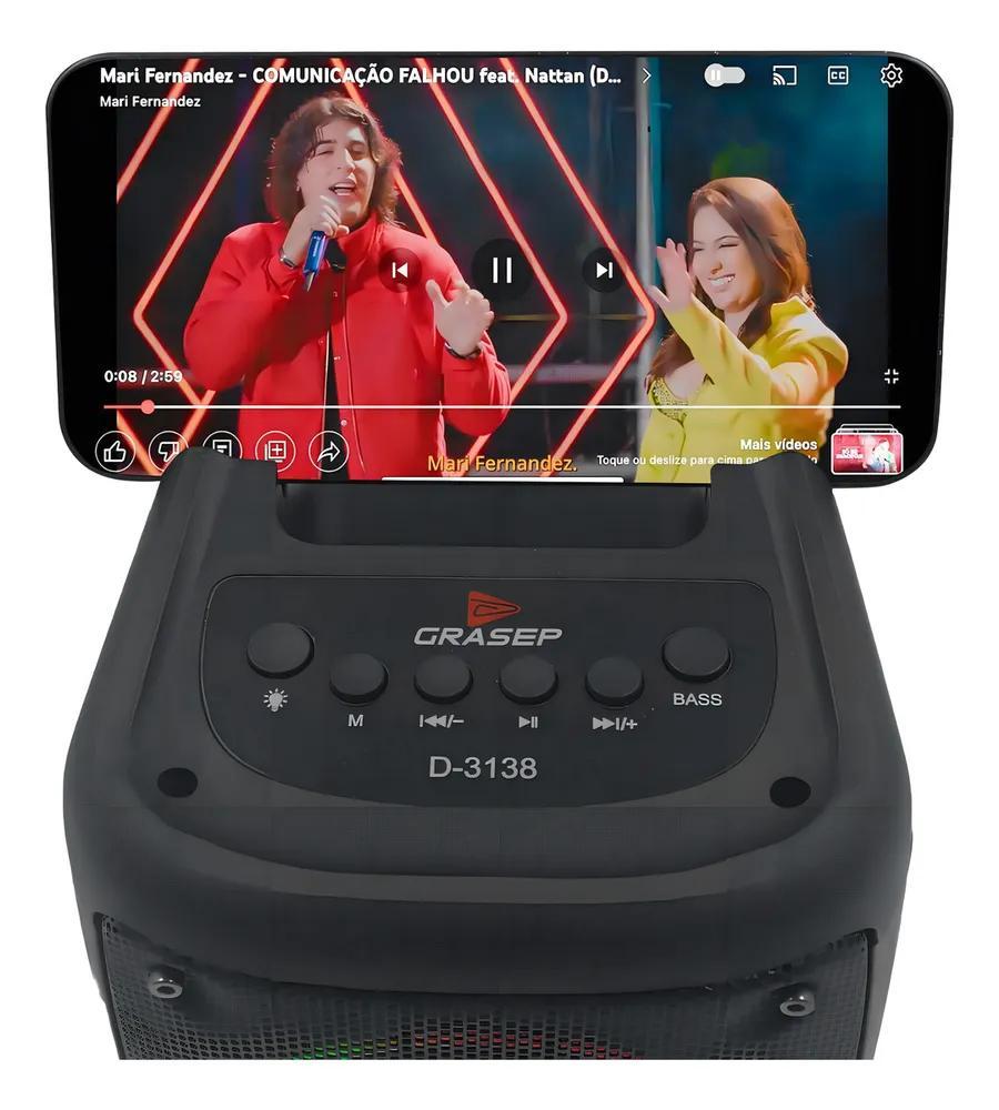 Caixa Som Bluetooth Rgb Com Karaokê E Rádio Fm