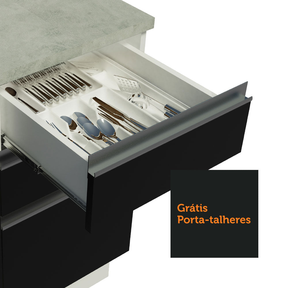 Miniatura Cozinha Completa de Canto Madesa Glamy 329002 com Armário e Balcão (Sem Tampo e Pia) Branco/Preto Cor:Branco Preto