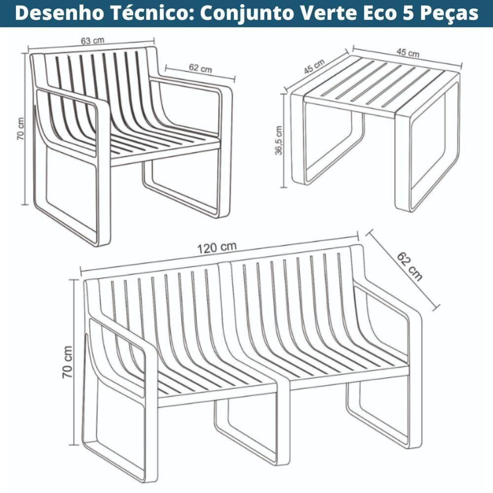 Miniatura Conjunto 2 Poltronas, 1 Sofá 2 Lug E 2 Mesas área Externa Verte Eco Rivatti Fibra Natural Café