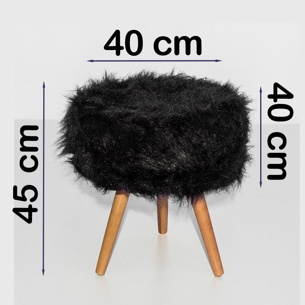 Miniatura Puff Puf Decorativo Tumir Pelo Sintetico Preto Sone Preto