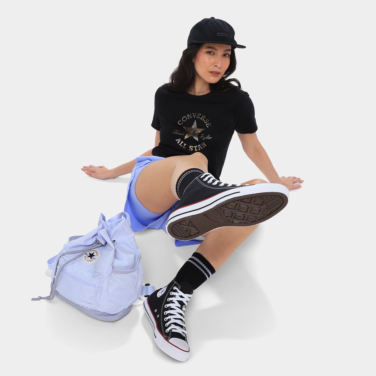 Miniatura Tênis Converse All Star Chuck Taylor Cano Alto Preto+Vermelho - 34