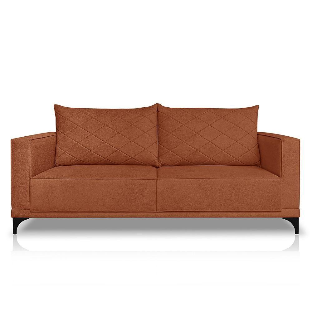 Miniatura Sofá Living 2 Lugares Com Pés De Ferro Almofadas Soltas 180cm Neso Bouclê Terracota