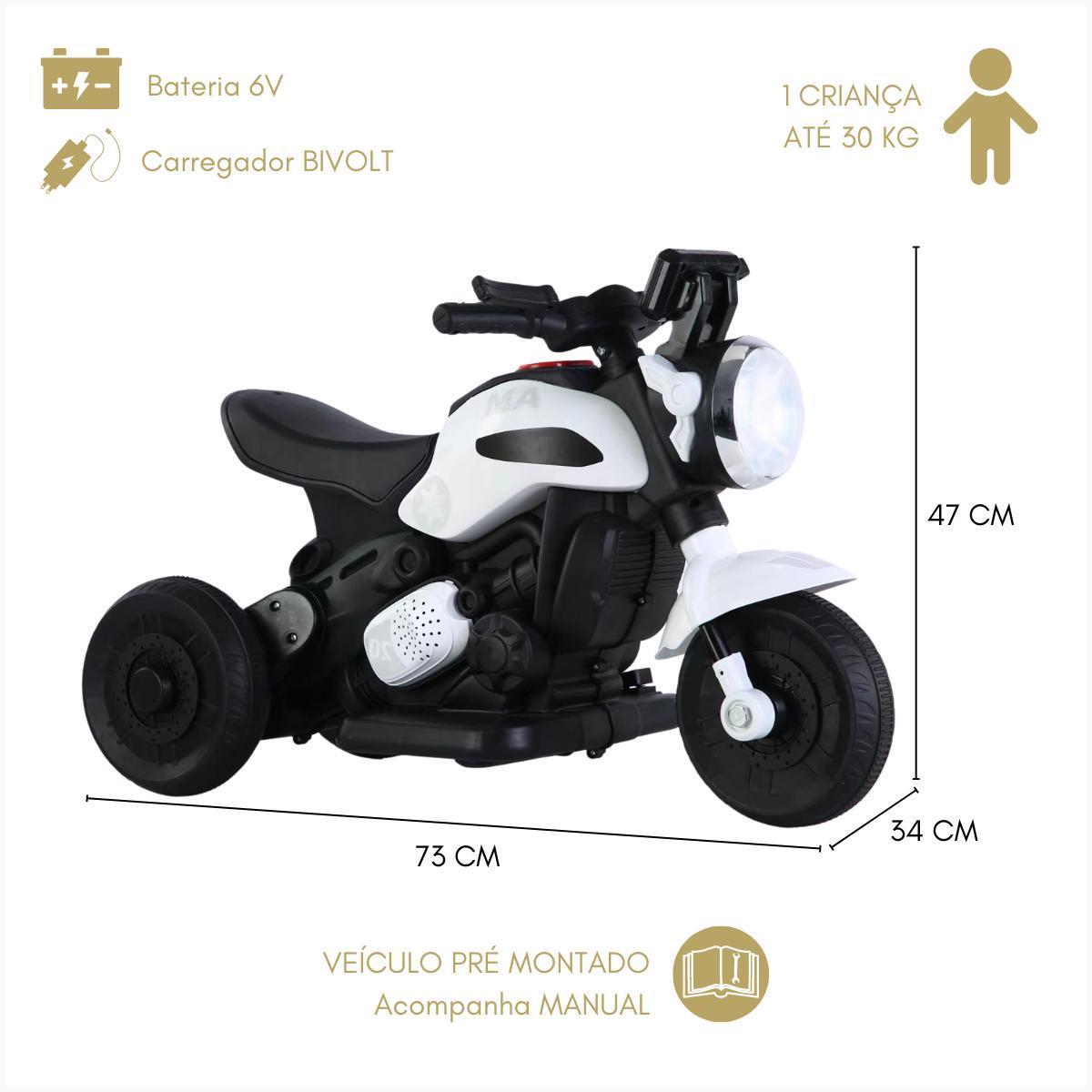 Miniatura Moto Elétrica Infantil Mini Triciclo Branco Recarregável Led