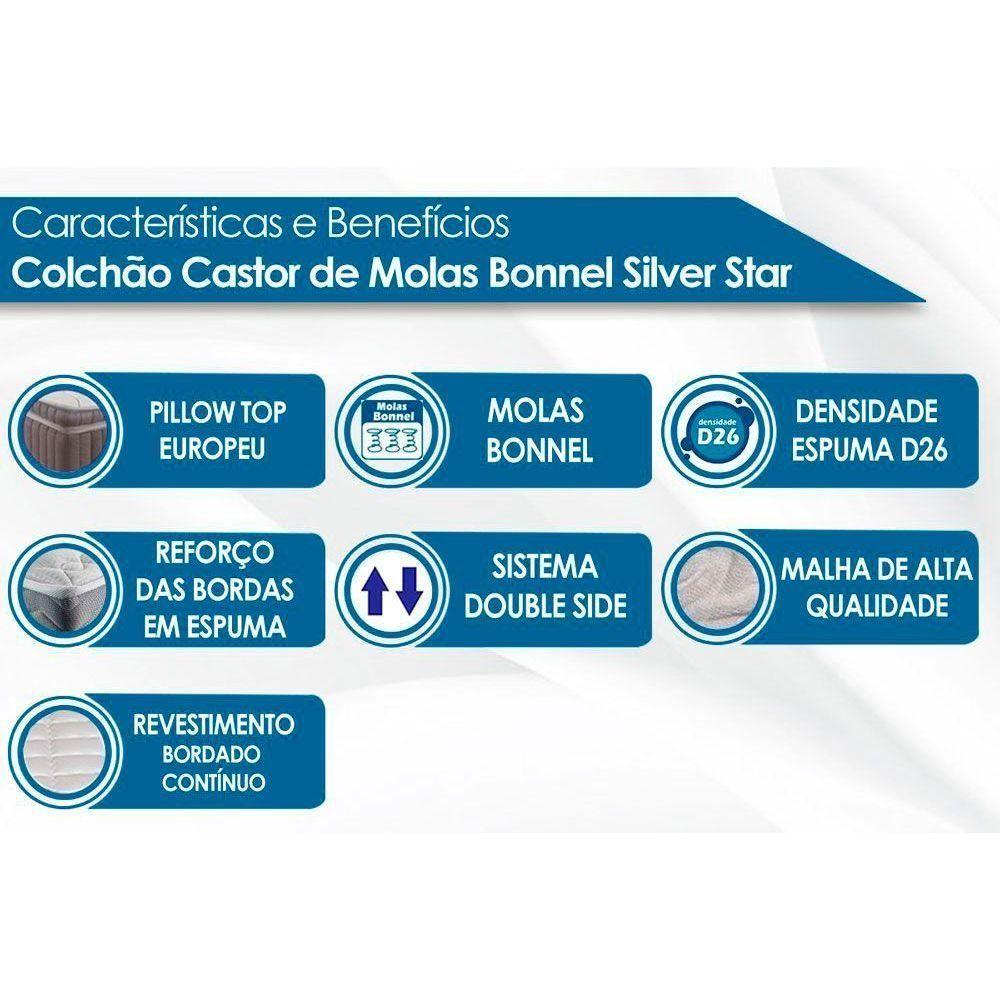 Miniatura Cama Box Queen: Colchão Molas Castor Bonnel Silver Star Air Df + Base Crc Courano Branco(158X198)
