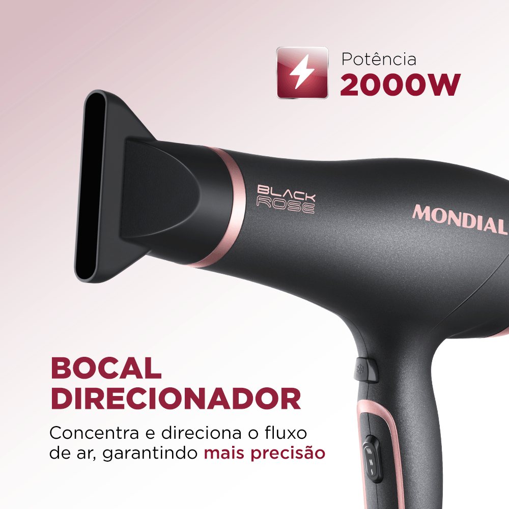 Miniatura Secador de Cabelos Mondial Black Rose SC-37 SECADOR DE CABELOS-127V-PRETO/GOLDEN ROSE