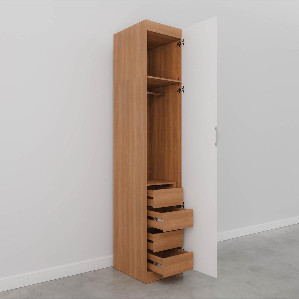 Guarda Roupa Hera 1 Porta 4 Gavetas 1 Cabideiro CabeCasa MadeiraMadeira Branco Geada/Louro/Cinza