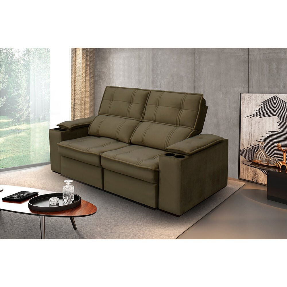 Miniatura Sofá 2,54 Metros Reclinável Gralha Azul Ferrara, Veludo - 3016 Chocolate