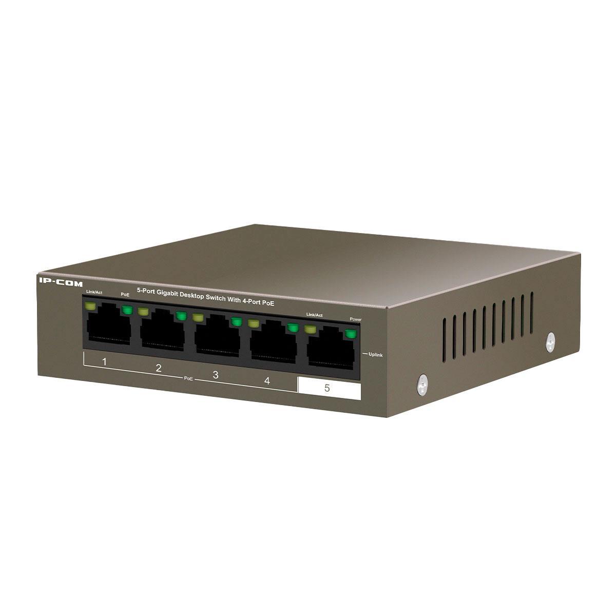Miniatura Switch Ip-Com, 4 Portas Gigabit 10/100/1000 Mbps Poe + 1