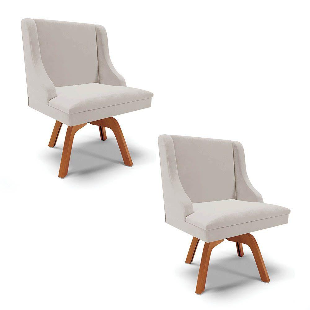 Miniatura Kit 2 Cadeiras Estofadas Base Giratória De Madeira Lia Veludo Cinza - Ibiza