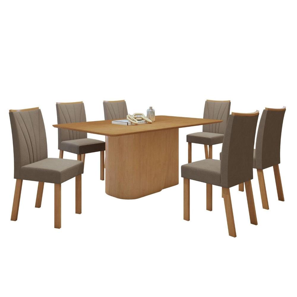 Miniatura Conjunto Luar 170 Tampo no Glass com 6 Cadeiras Apogeu Amêndoa Clean/Bege