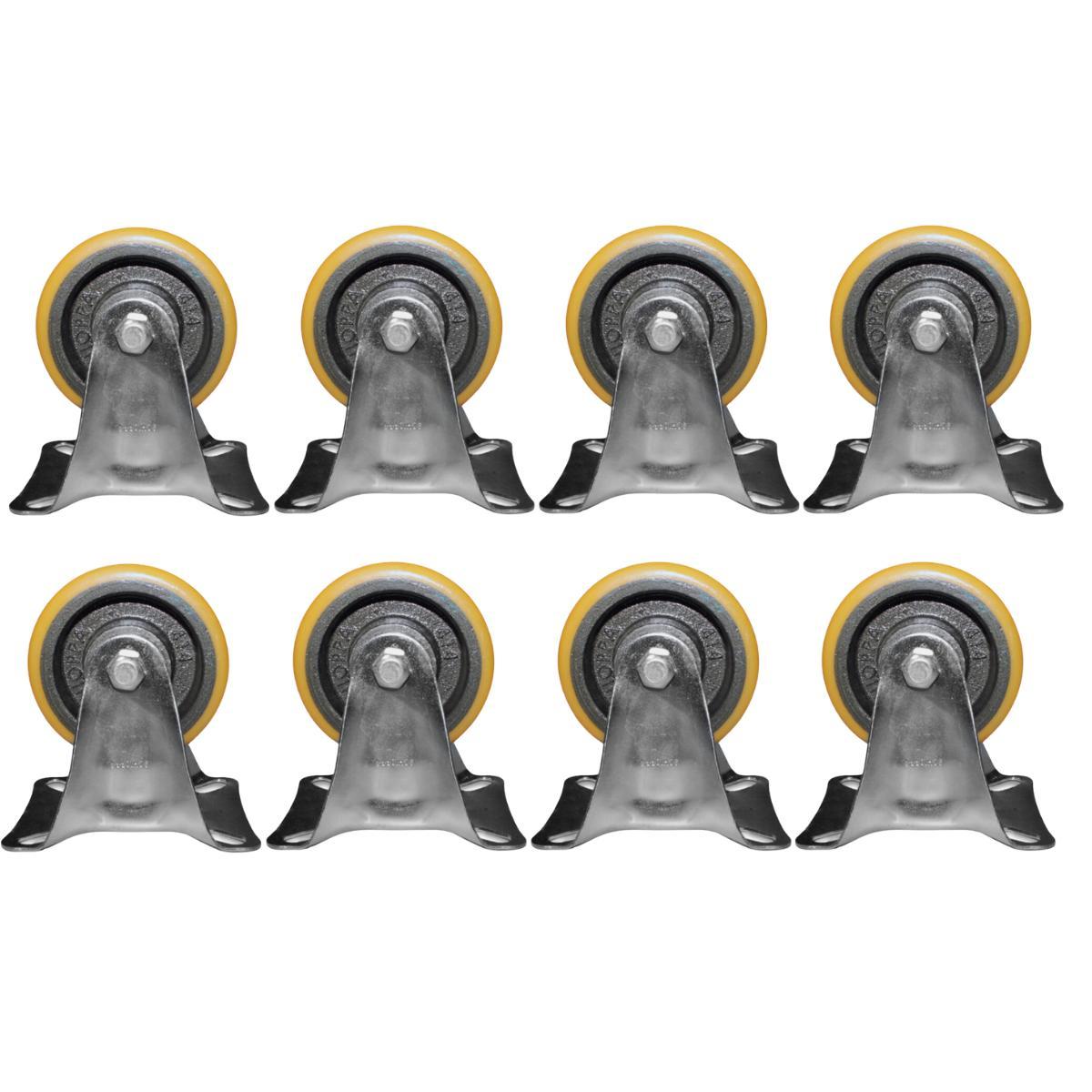 Miniatura Kit 8 Rodinhas 100Mm Ferro Com Poliuretano 4'' Placa Fixa