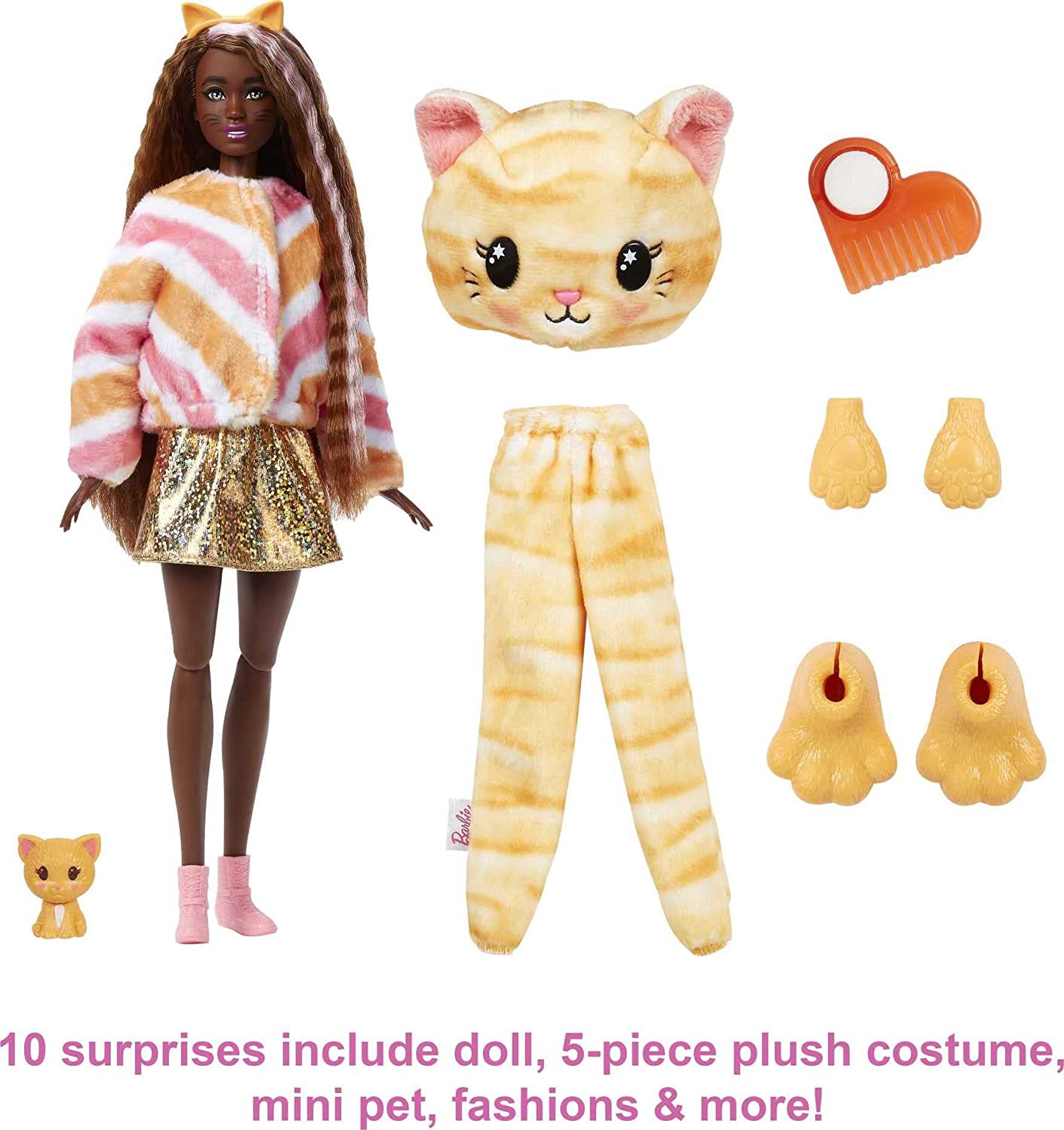 Miniatura Barbie Cutie Revelação com Fantasia de Gatinho e 10 S urpresas Incluindo 1 Mini Pet com Mudança de Cor