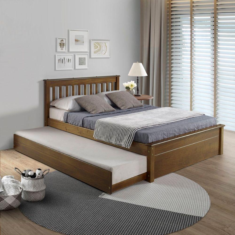 Miniatura Conjunto Cama Casal Inglesa Com Cama Auxiliar Em Madeira Maciça Mv Outlet Castanho