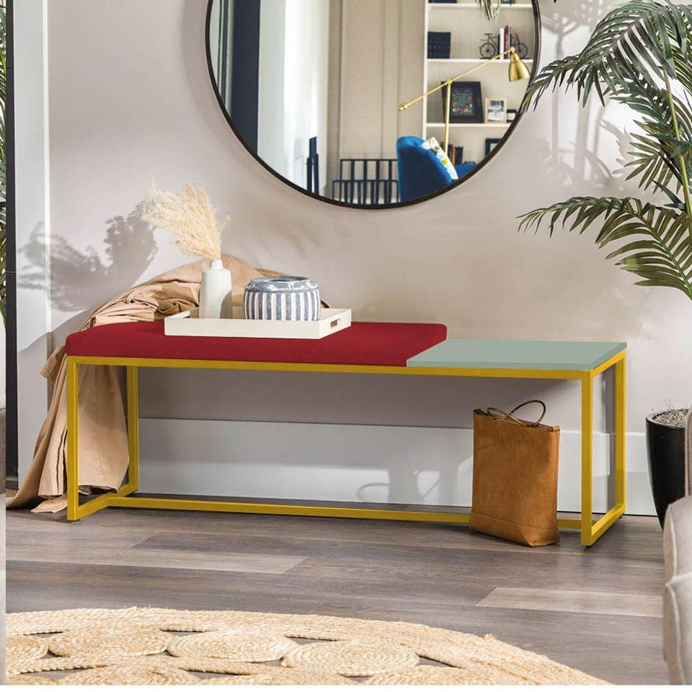 Miniatura Banco Recamier Puff 160cm Industrial Dourado Sintético Vermelho Tampo Quadrado Mdf Verde