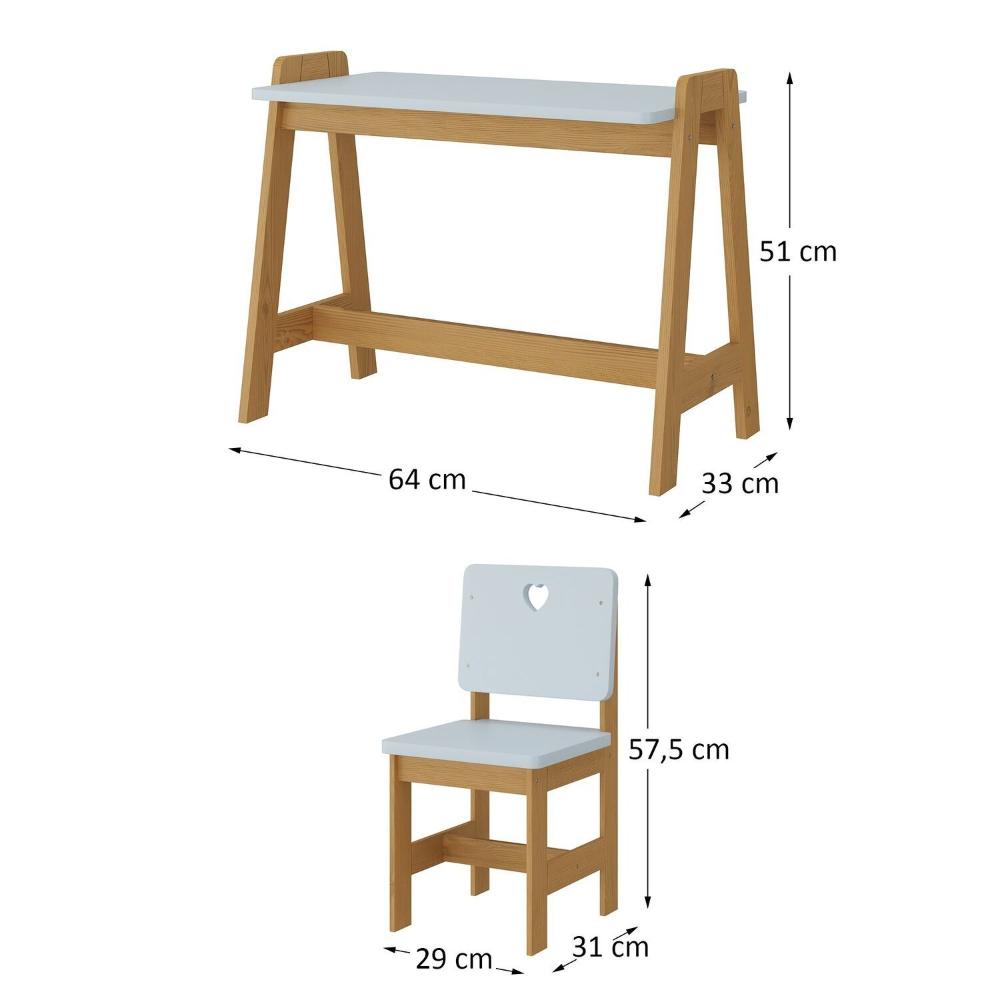 Miniatura Conjunto Mesa Escrivaninha + 1 Cadeira Infantil Sofia Azul/ Mel Madeira de Pinus / Mdf
