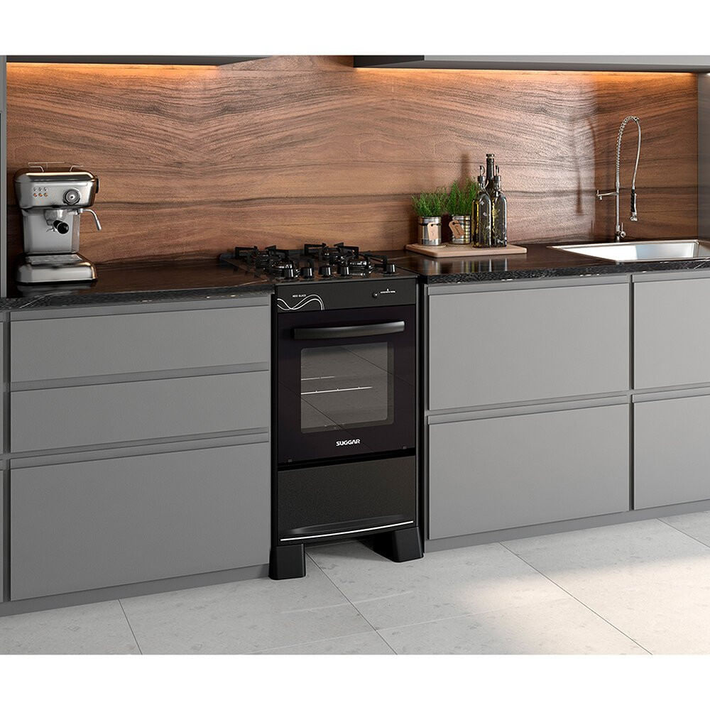 Fogão a Gás 4 Bocas Suggar Neo Glass 4 Queimadores Preto - Bivolt