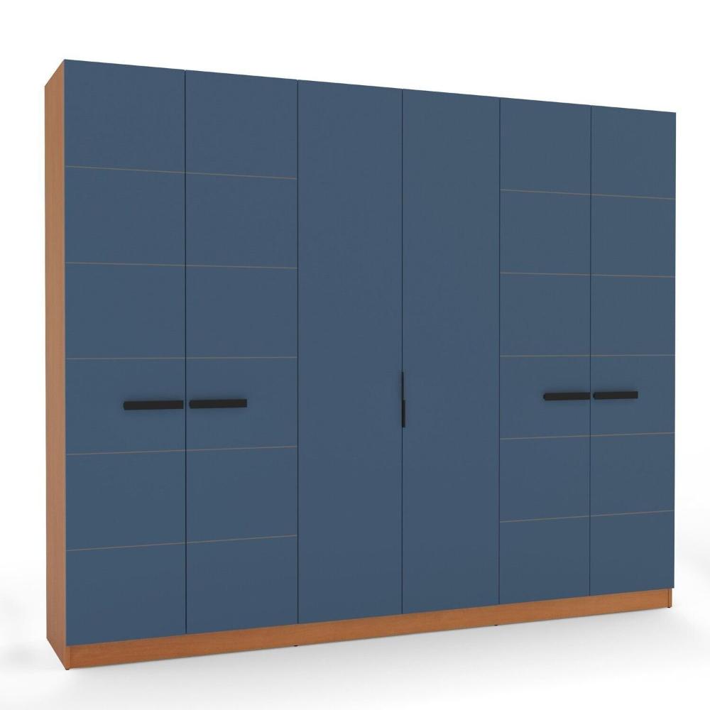 Miniatura Guarda Roupa 6 Portas 4 Gavetas Lisboa Freijó/Azul