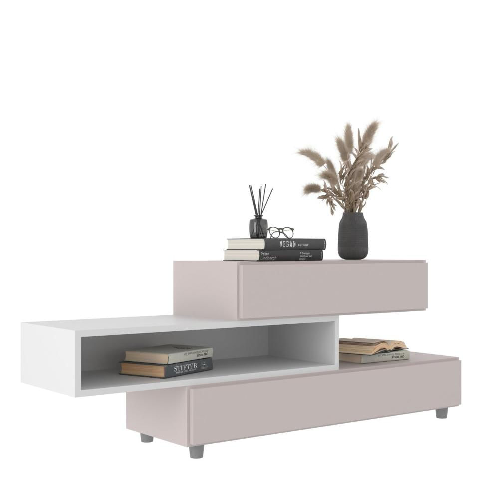 Miniatura Rack Aparador para TV até 40 Polegadas 2 Portas 1 Nicho Florida J Carvalho Branco/Fumê