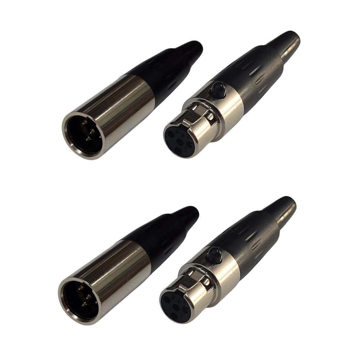 Miniatura Kit 4 Plug Mini Xlr Macho E Fêmea 4 Pinos Profissional