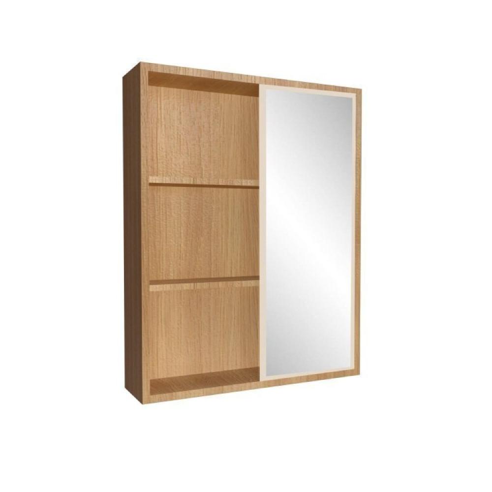 Miniatura Gabinete de Banheiro 60cm Julia com Balcão 1 Porta Correr e Espelheira sem Cuba Mel/Arenas