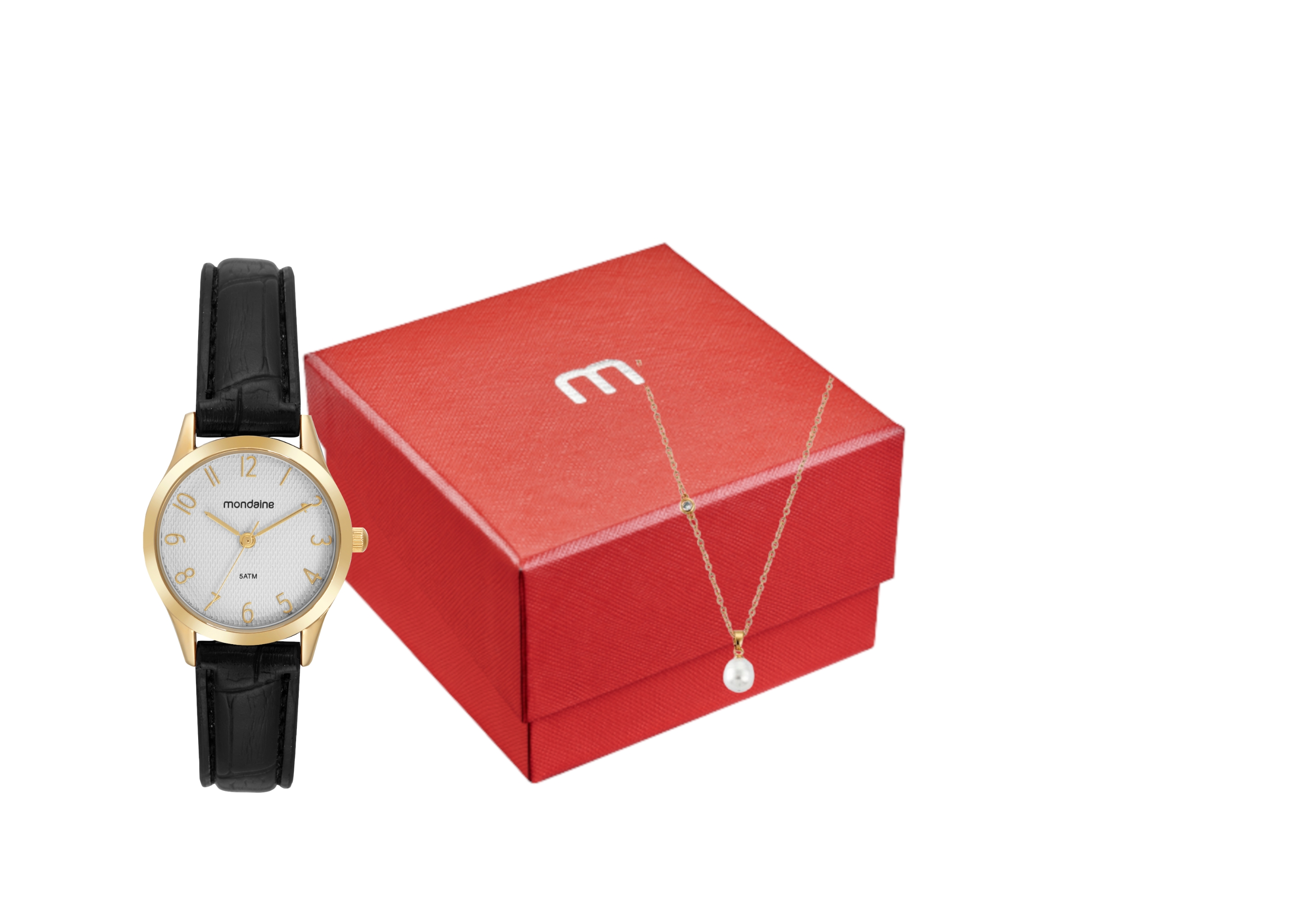 Miniatura Kit Relógio Feminino Clássico Dourado Com Colar de Pedras