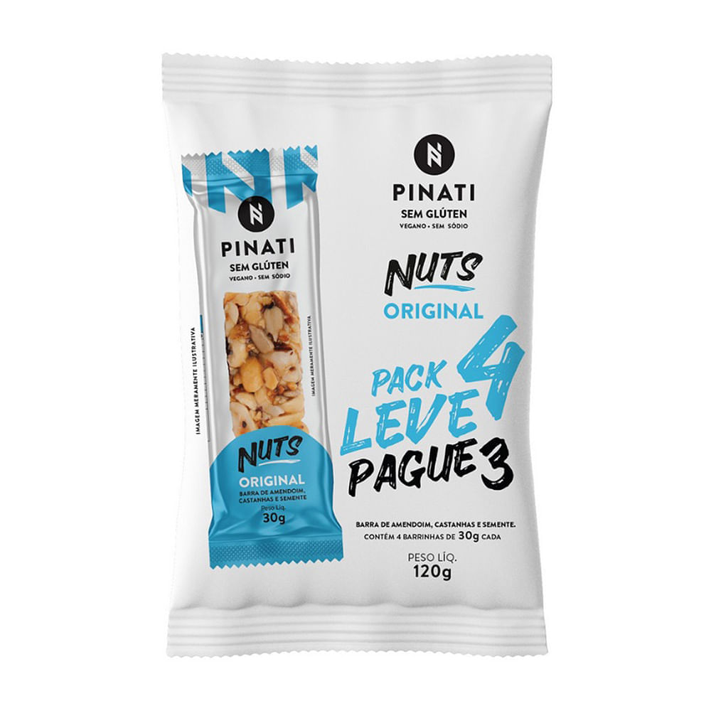 Miniatura Barra de Cereais Pinati Nuts Original Leve 4 Pague 3 com 4 unidades de 30g cada