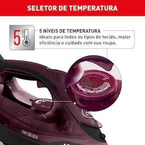 Ferro de Passar a Vapor Arno Ultragliss com Spray e Base Durilium Airglide - Vinho 110V