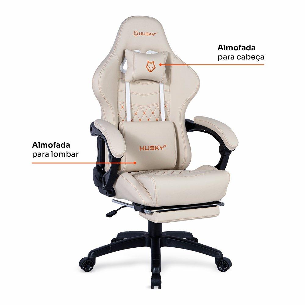 Miniatura Cadeira Gamer Husky Tempest 700, Até 145kg, Almofadas, Reclinável 150º, PU, Descanso para Pés, Branca - HCG700BR