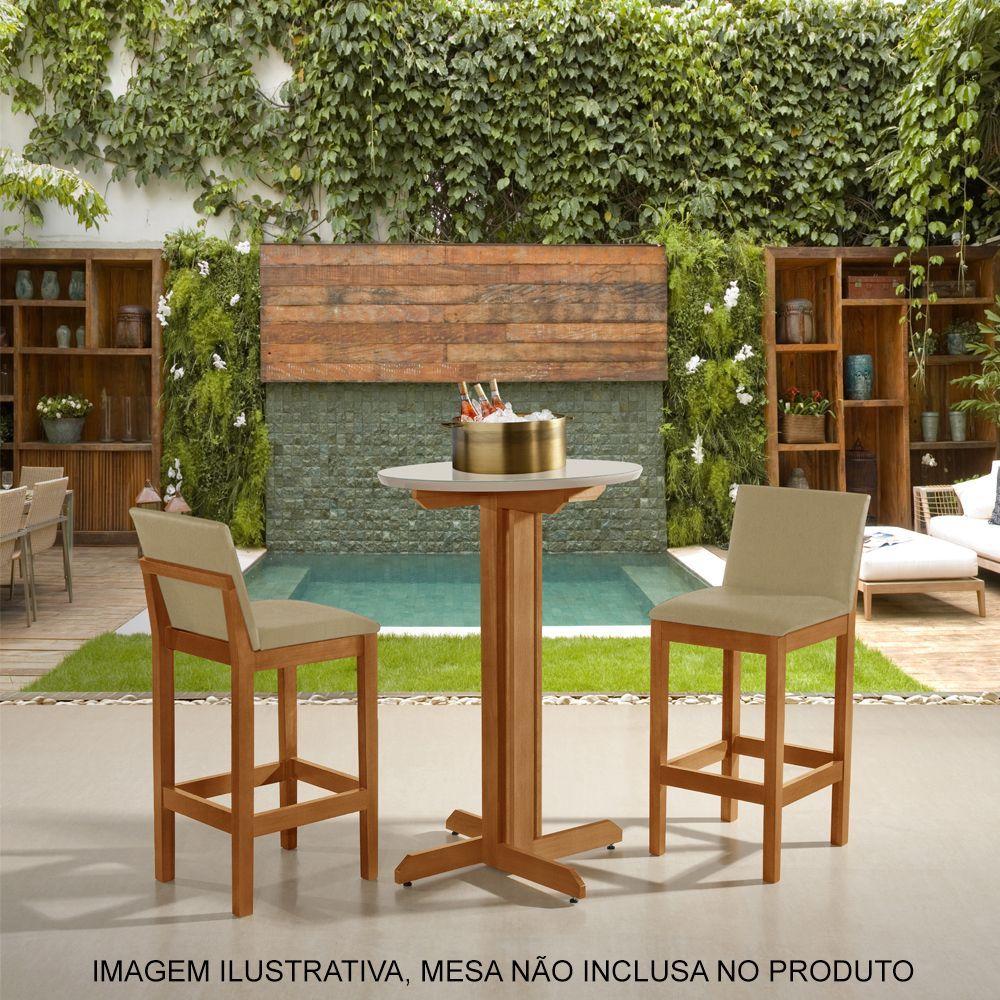 Miniatura Banqueta Alta Pérola Com Encosto Estofada Em Veludo Bege Madeira Maciça Castanho Bege