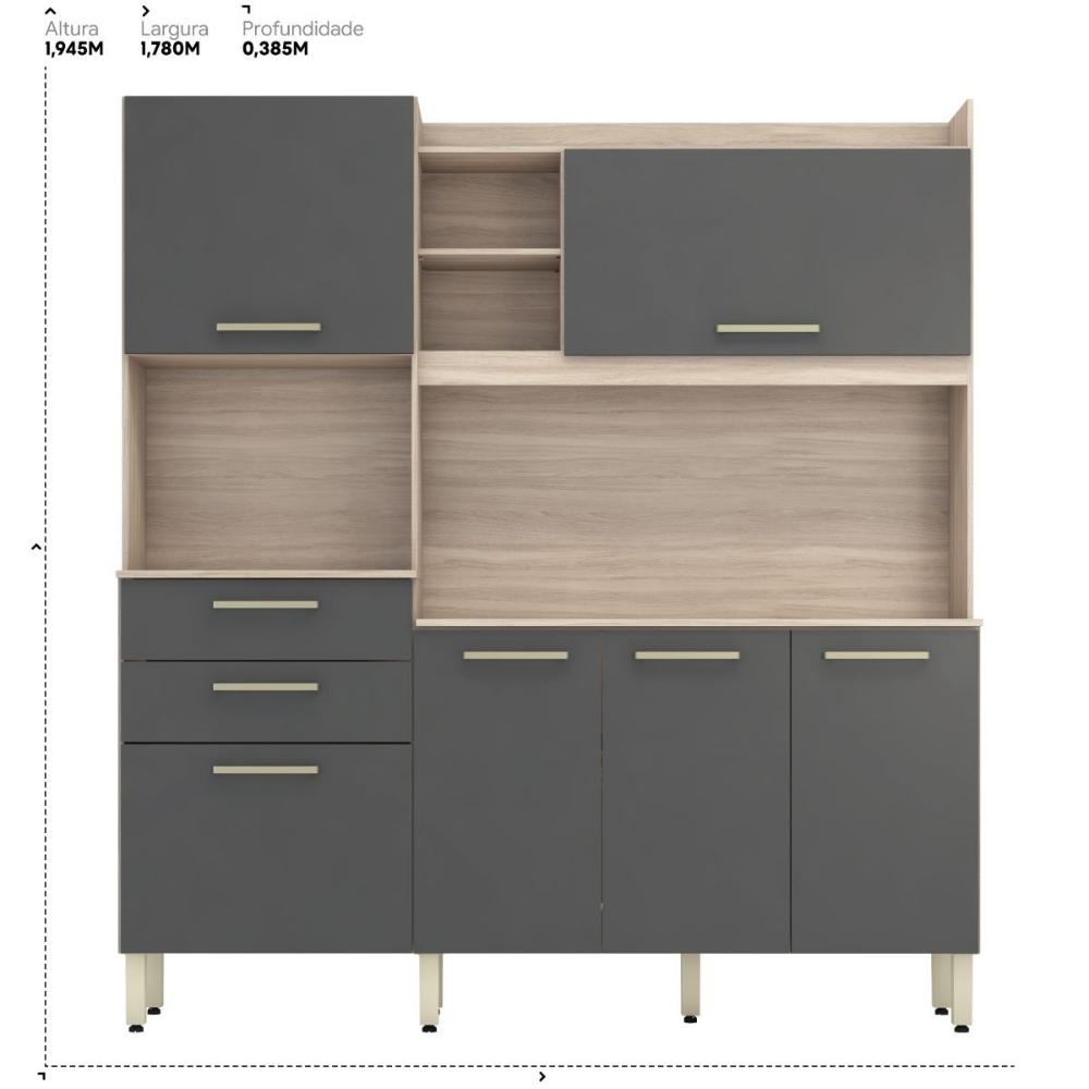 Armario De Cozinha 6 Portas 2 Gavetas Select Demobile Avena/Grafito
