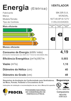 Ventilador de Mesa Mondial Turbo NVT408PB 40cm 8 Pás 3 Velocidades Preto/Prata 110V