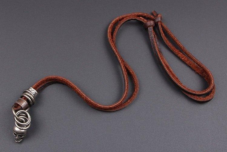 Miniatura Colar Masculino De Couro Com Pingente Caveira Ajustável