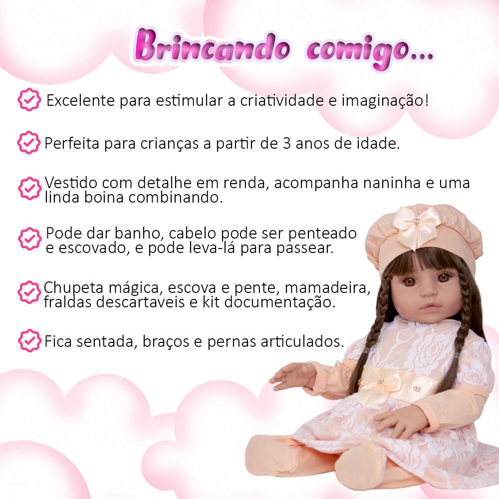 Boneca Bebê Reborn 100% Silicone Cabelos Castanhos 13 Itens