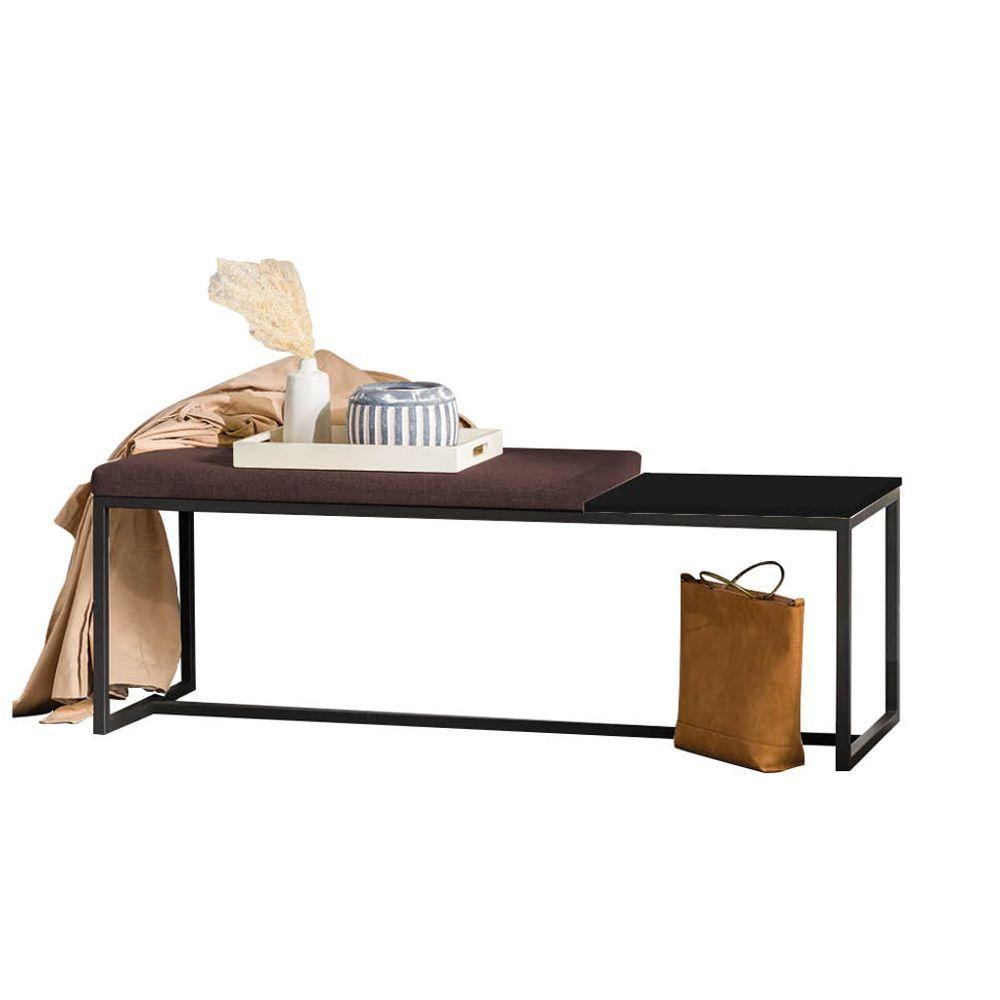 Miniatura Banco Recamier Puff 160cm Industrial Preto Sintético Marrom Tampo Quadrado Mdf Preto