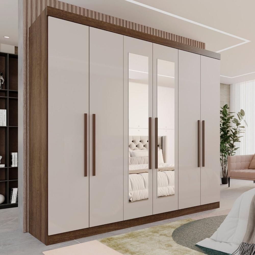 Miniatura Guarda-roupa Casal 6 Portas 3 Gavetas com Espelho Roma Espresso Móveis Imbuia/Off White